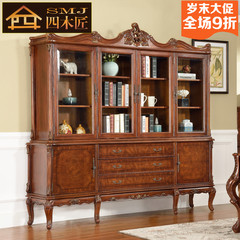 四木匠家具美式实木书柜组合简约带门书柜书架单个木质书橱柜欧式
