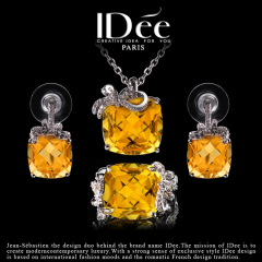 法国IDee黄水晶项链欧美宝石首饰套装吊坠三件套 创意生日礼物