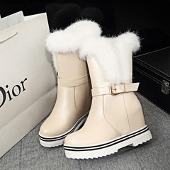 冬棉靴短款女雪地靴厚底内增高可爱保暖厚绒鞋子粉色平底中筒靴
