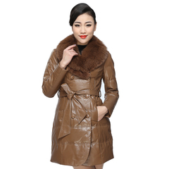 Dongming真皮羽绒服女中长款绵羊皮獭兔毛领2016新款真皮皮衣外套