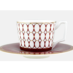 出口英国咖啡杯高档奢华骨瓷西餐具牛排盘咖啡杯碟组-红色咖啡杯