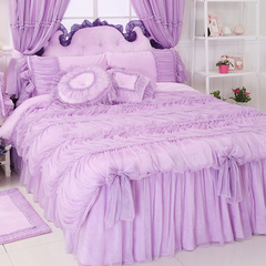 紫色 薰衣草四件套公主纯棉床上用品田园梦幻蕾丝特价包邮女生