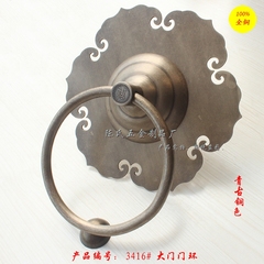 中式大门铜拉手明清家具仿古大门拉环敲门器纯铜门环T0708-28cm