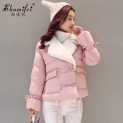 2016冬季新款韩版纯色系带小香风短款加厚棉衣棉服保暖气质外套女