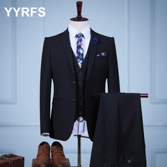 YYRFS男士西服三件套韩版西装套装男修身款职业正装新郎伴郎结婚