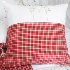外贸全棉床上用品纯棉特柔软色织红四格绣菊花靠垫抱枕套多尺寸