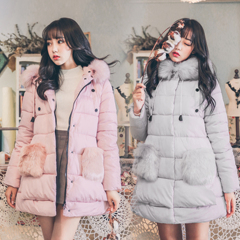 2016新款少女棉衣中长款韩版女冬装学生棉服棉袄子甜美可爱带毛领
