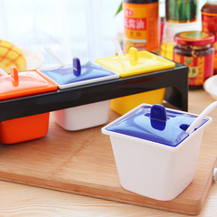 韩式创意家居厨房多用调味盒 带盖带勺盒子 调料罐多格塑料佐料格