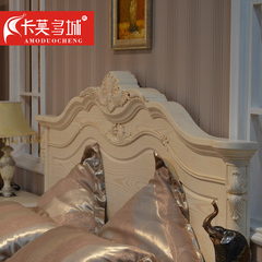 卡莫多城 欧式实木床 雕花 复古储物 象牙白 双人床1.8米 公主床