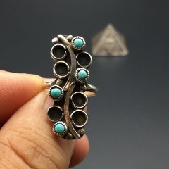 1970s美国Indian印第安阻尼Zuni天然绿松石925纯银复古董戒指女款