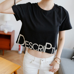 性感露脐短款短袖t恤女装夏季韩版宽松字母休闲大码高腰上衣