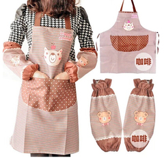 韩版厨房防油卡通可爱袖套 长袖 防水围裙罩衣套装 护袖套男女