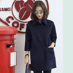 紫罗兰女式新款正品纯手工奢华中长款时尚韩版羊毛双面呢大衣