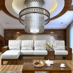 朗然居家具现代简约客厅沙发中式橡木实木转角沙发布艺储物沙发