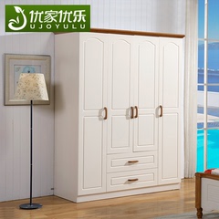 地中海风格衣柜卧室四门木质家具组合韩式田园整体组装四门衣柜白