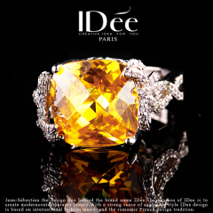 法国IDee黄水晶戒指女 欧美夸张大宝石食指戒 创意饰品新年礼物