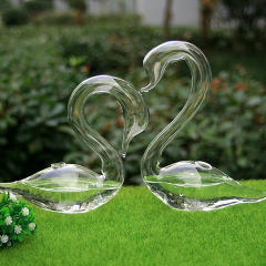 创意工艺 现代田园家居天鹅摆件人工吹制玻璃花器水培花瓶微景观
