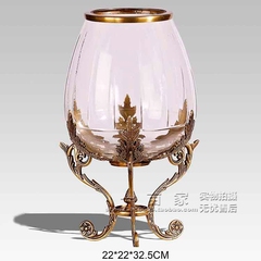 印度进口美式乡村欧式纯铜雕玻璃花瓶客厅装饰摆件家居饰品礼品