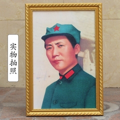 一九三六年毛主席在陕北画像1936年青年戴八角帽毛泽东有带框挂画