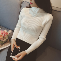 秋冬新款韩版短款半高领毛衣打底衫女长袖套头加厚修身显瘦针织衫