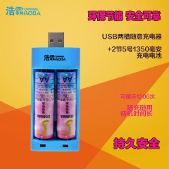 浩霸五号充电电池套装USB充电器配2节5号1350毫安充电电池充7号