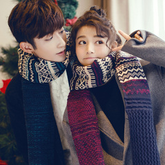 秋冬季女男士韩版长款加厚毛线围巾围脖情侣条纹亲子儿童圣诞礼物