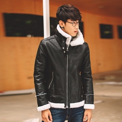 2016新款青年男麂皮绒羊羔毛棉衣皮衣棉袄外套冬季中长款加厚韩版