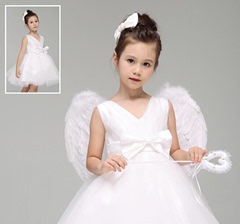 万圣节幼儿演出服万圣节小天使表演服花童天使带翅膀蓬蓬裙白纱裙