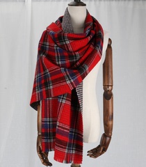 欧美余单女英伦经典苏格兰红格子千鸟格双面羊毛围巾披肩两用冬厚