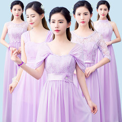 2016秋冬款韩式伴娘服长款婚礼伴娘团姐妹裙主持人礼服修身浅紫色