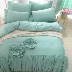 韩版公主风蕾丝床裙式床罩式4四件套纯色花边被套床套1.5/1.8m