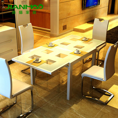 简猫现代简约伸缩餐桌大小户型餐桌椅组合钢化玻璃餐台饭桌黑白色
