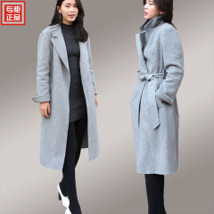 韩国代购秋冬款系带羊绒大衣女品牌显瘦夹棉呢子大衣女中长款2016