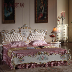 法式浪漫古典实木床架 欧式床婚床 纯手工双人床 1.5米 简约现代