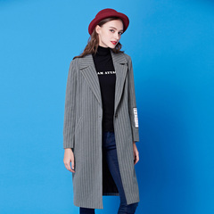 ⑩欧莎2016冬季新款韩版大衣女中长款外套灰色长袖字母印花D21147