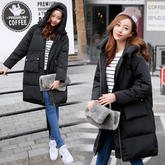 2016年冬新品季时尚黑色连帽拉链中款韩版修身加厚气质面包服棉衣