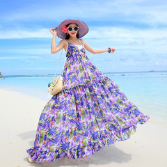 夏新波西米亚印花长裙海边度假沙滩裙大摆显瘦雪纺连衣裙大码女装