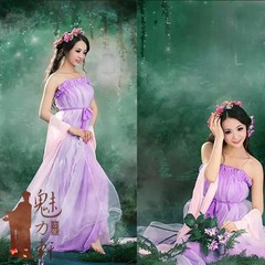 舞蹈服装/淡紫色飘逸仙女裙/紫色唯美仙女款性感古装/影楼花仙子