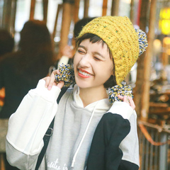韩版女士亲子帽男女儿童护耳朵球球针织毛线帽贝雷帽子女 冬季潮