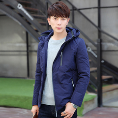 男士连帽短款棉衣冬季青年韩版修身加厚纯色棉袄潮男时尚英伦外套