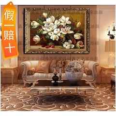 油画客厅有框画欧式玄关装饰画壁画餐厅挂画家居古典花卉白玉兰花