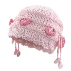 儿童帽子春秋可爱婴儿针织帽手工棉线编织胎帽女童棉质护耳毛线帽