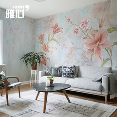 雅心百合花美式乡村卧室客厅壁纸韩式电视背景墙纸无纺布定制壁画