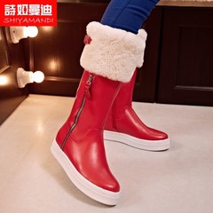 诗娅曼迪女鞋正品红色中筒靴靴潮流精品女靴品牌靴子