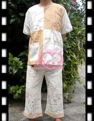 冲冠包邮 泰国棉麻手工刺绣大象T恤套装 中国民族风宽松上衣衬衣