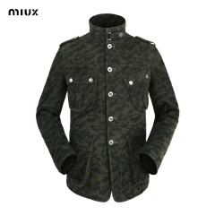 冬季进口绵羊皮男式迷彩加厚中长款韩版修身军绿真皮立领外套