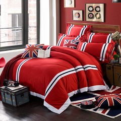 简约北欧英伦风全棉四件套米字旗纯棉条纹格子4件套床单素色1.8床