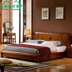 尚木世家高端柚木纯实木床婚床卧房1.8米双人床中式实木家具50660