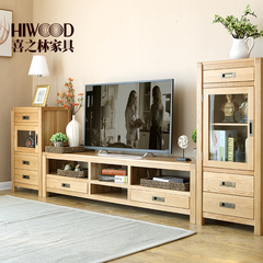 喜之林实木电视柜组合简约现代视听柜1.8米电视机柜橡木客厅地柜