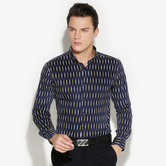 秋季男士衬衫长袖修身型2016新款网格印花修身英伦格子衬衣男青年